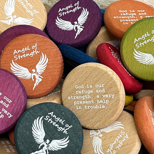 Inspirational Wood Coin Token - Angel of Strength