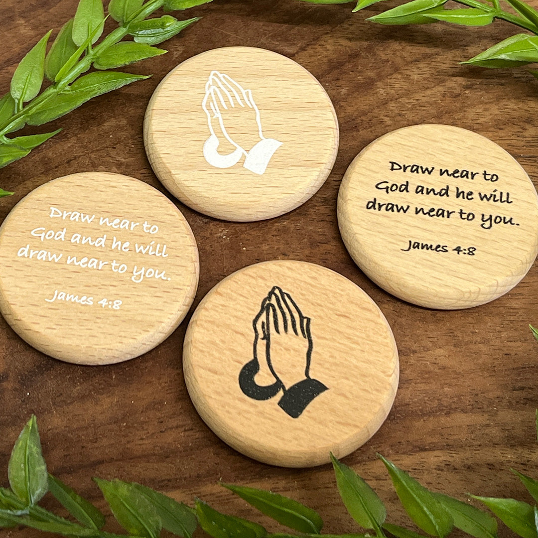 Scripture Verse Wood Coin Tokens - Draw near... James 4:8
