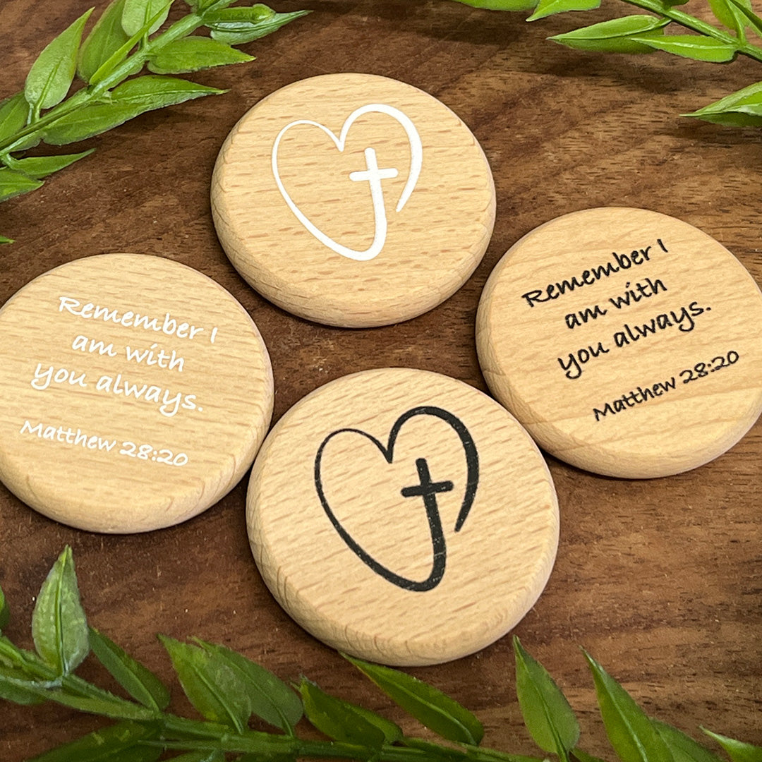 Scripture Verse Wood Coin Tokens - Remember I am Matthew 28:20