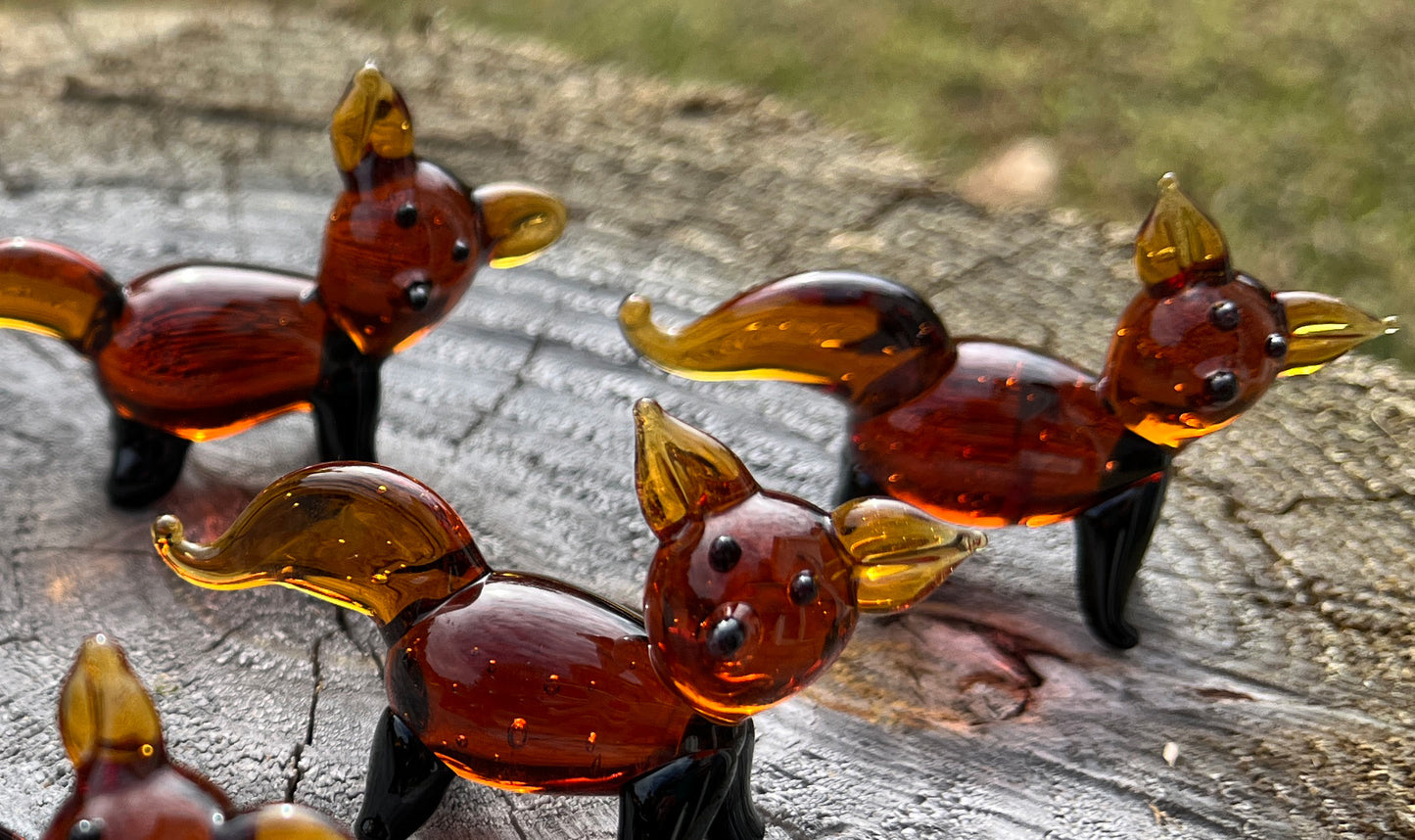 Mini Miniature Glass Fox Sitter Figurine Collectible