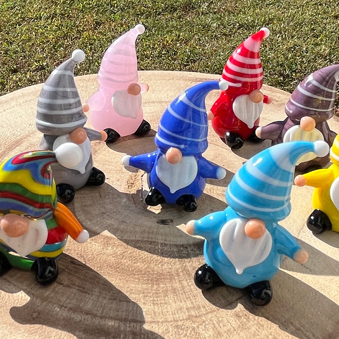 Mini Miniature Glass Gnome Sitter Figurine Collectible
