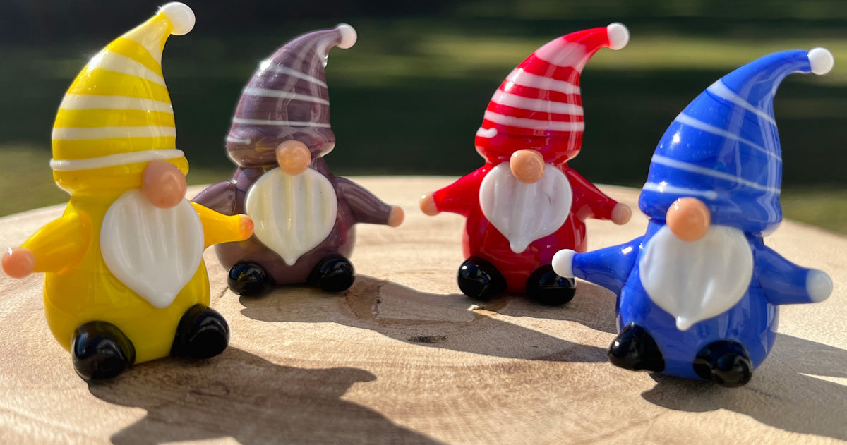 Mini Miniature Glass Gnome Sitter Figurine Collectible