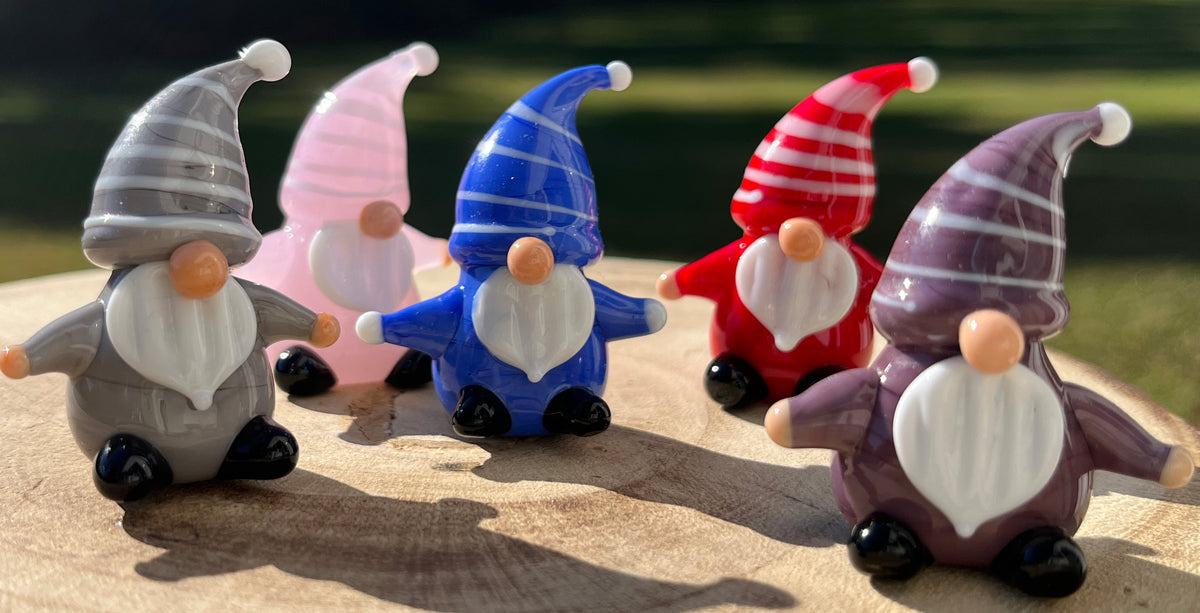 Mini Miniature Glass Gnome Sitter Figurine Collectible