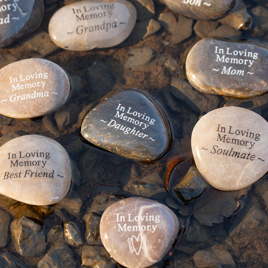 In Loving Memory Engraved River Rock with Various Sentiments - SOLD INDIVIDUALLY