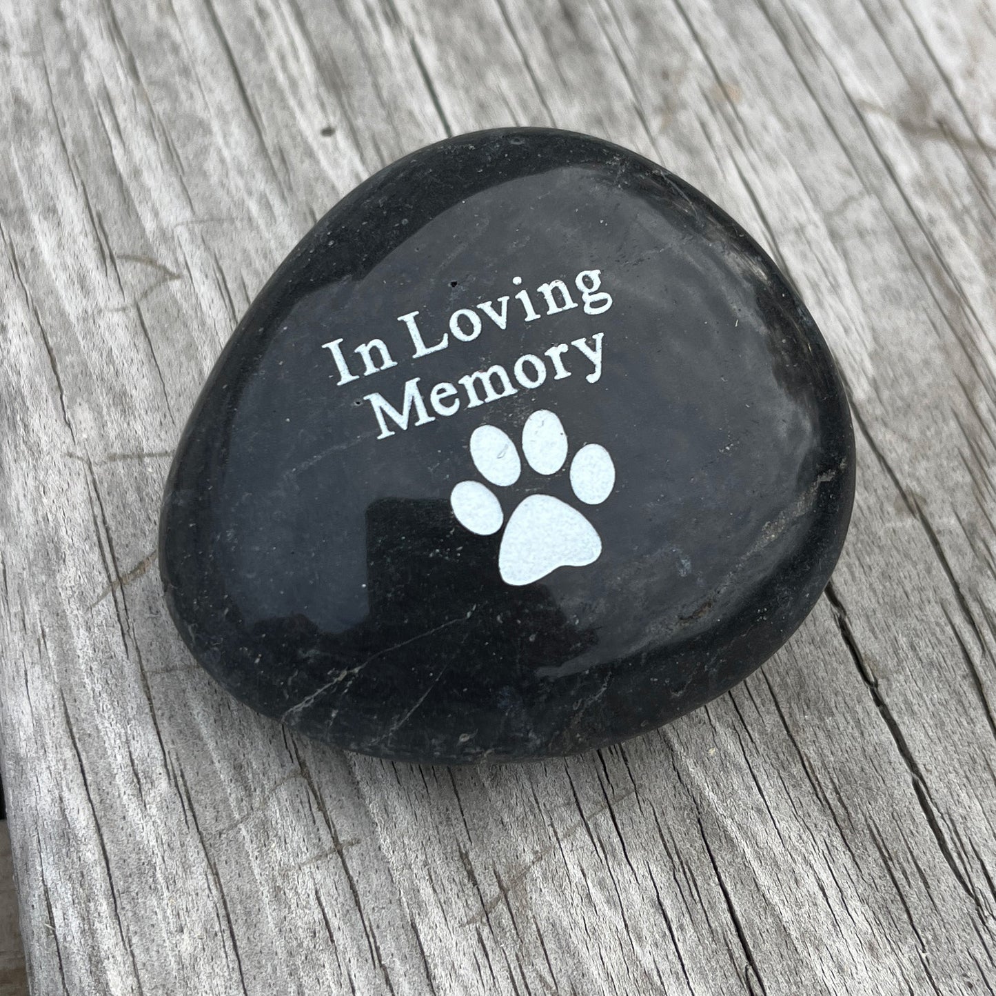 In Loving Memory (pawprint)- Engraved River Rock Pet Memento Word Stone