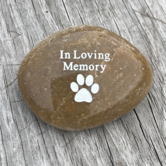 In Loving Memory (pawprint)- Engraved River Rock Pet Memento Word Stone