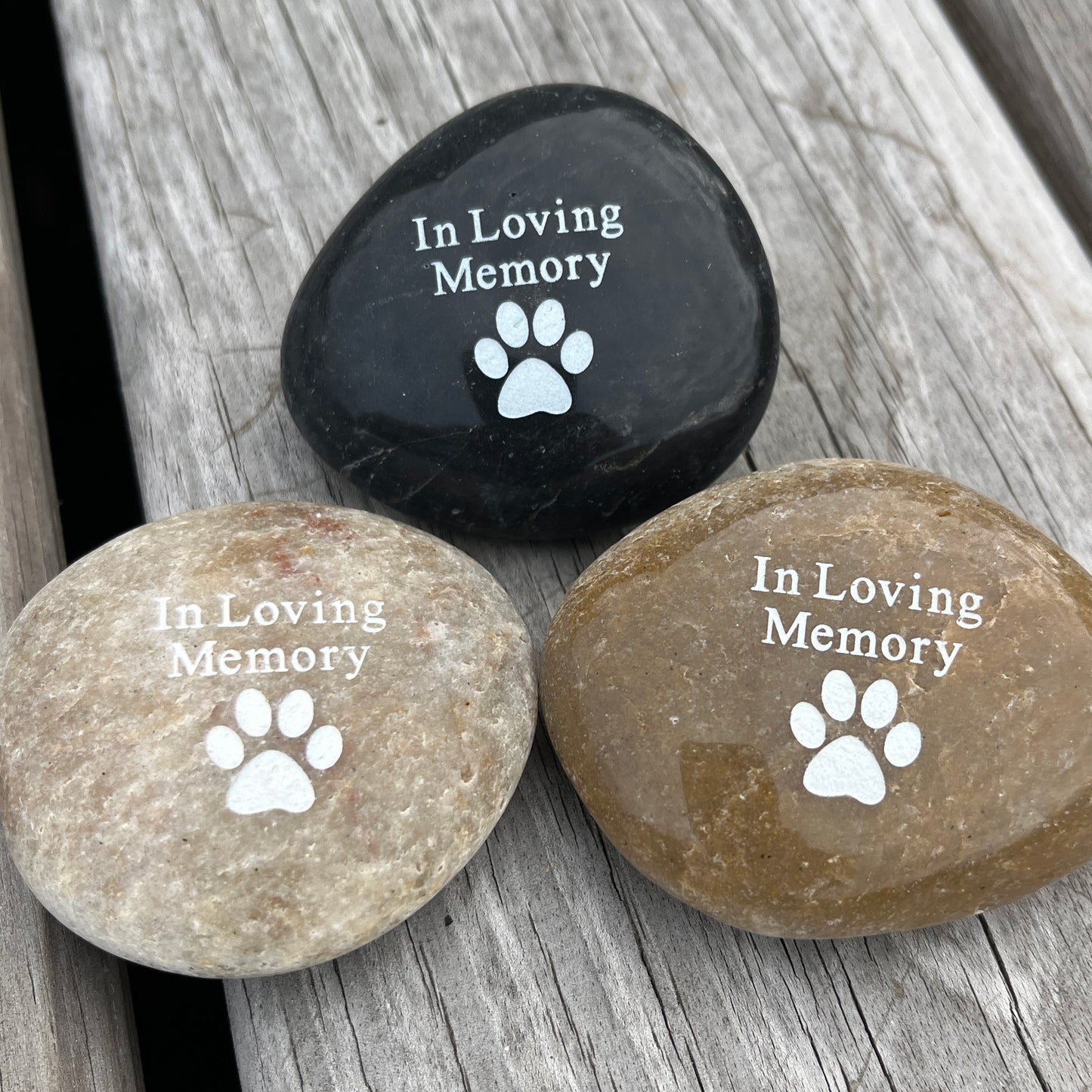 In Loving Memory (pawprint)- Engraved River Rock Pet Memento Word Stone