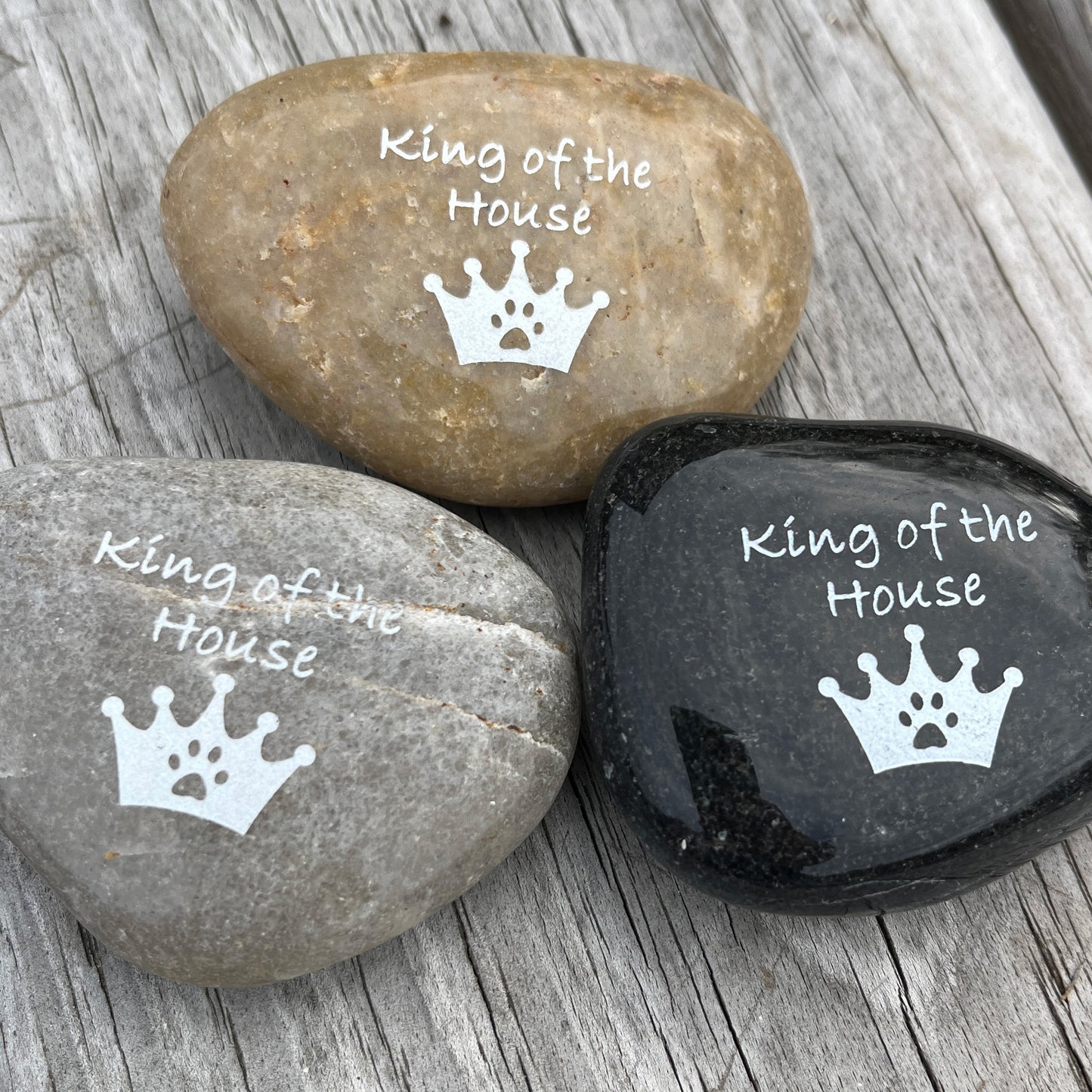 King of the House (crown with pawprint)- Engraved River Rock Pet Memento Word Stone