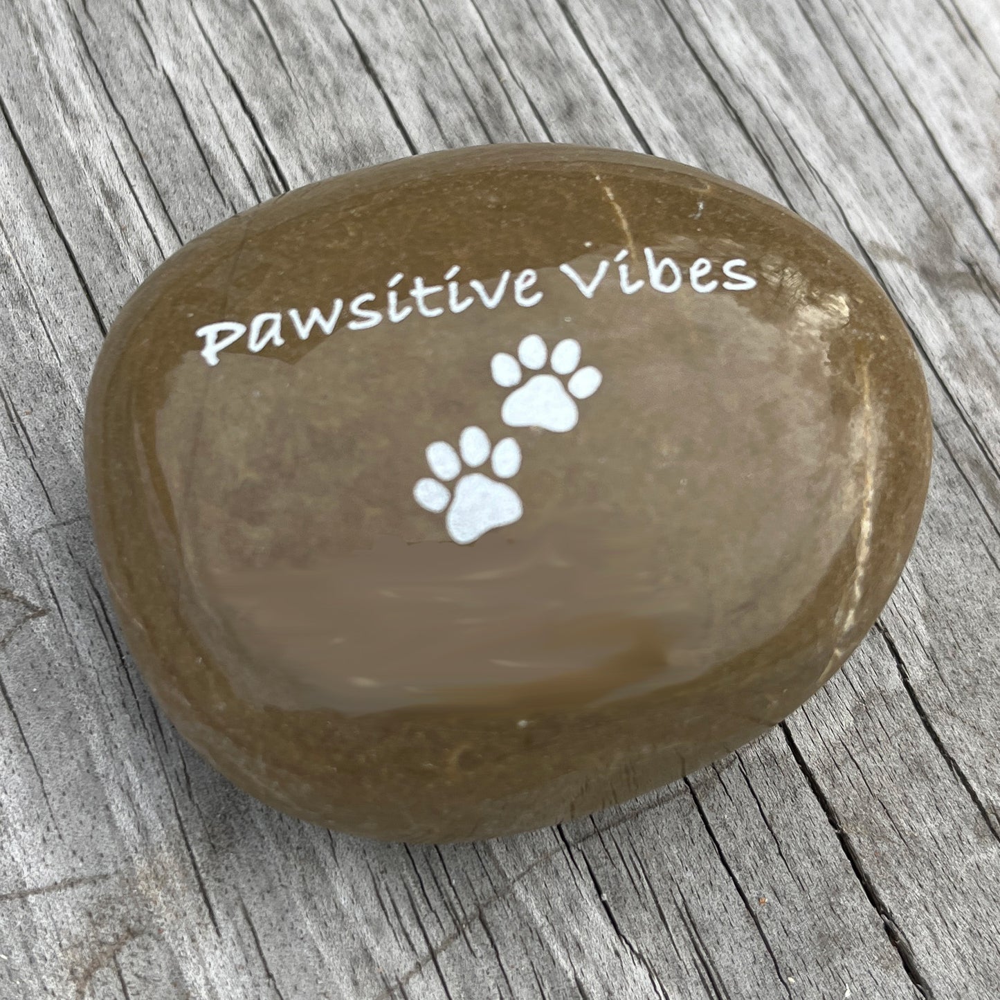 Pawsitive Vibes (pawprints)- Engraved River Rock Pet Memento Word Stone