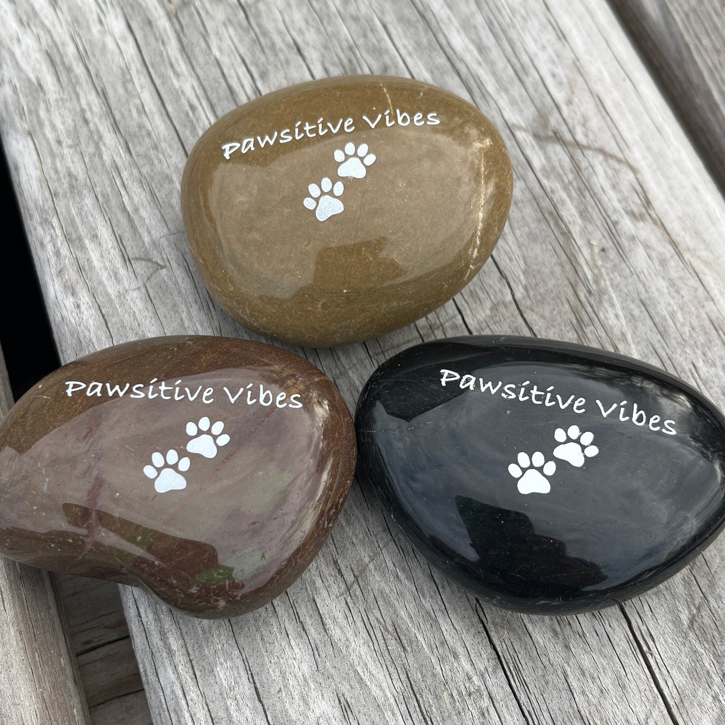 Pawsitive Vibes (pawprints)- Engraved River Rock Pet Memento Word Stone