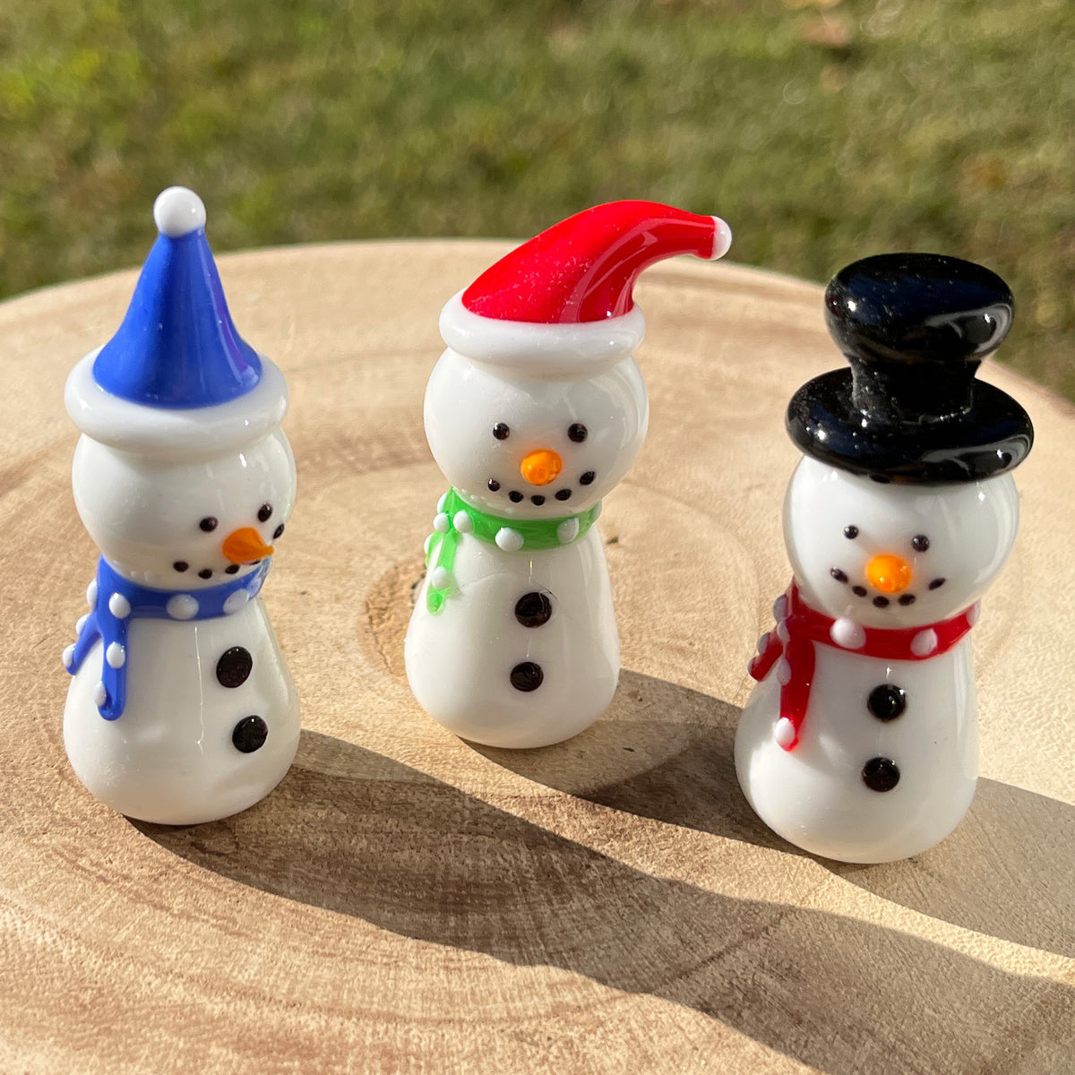 Mini Miniature Glass Snowman Sitter Figurine Collectible