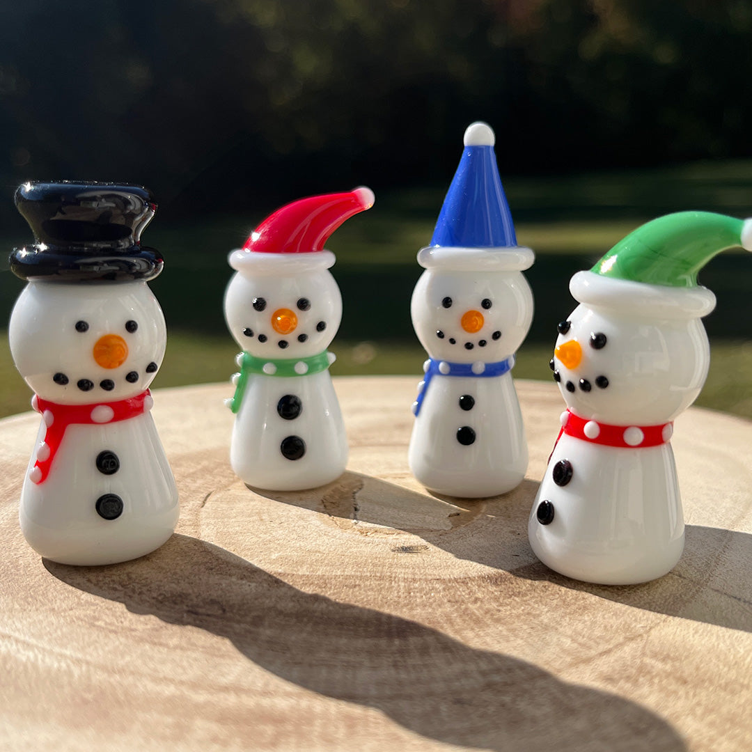 Mini Miniature Glass Snowman Sitter Figurine Collectible