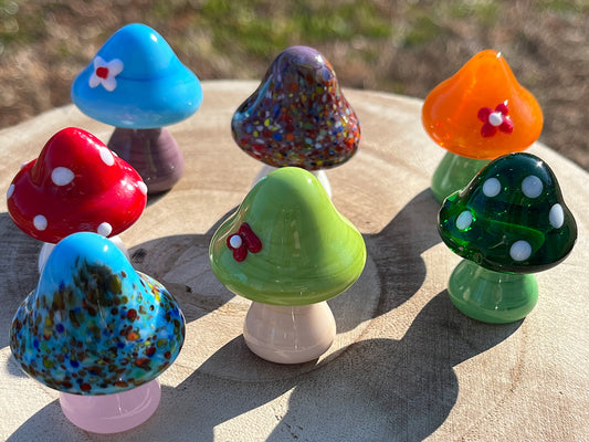 Mini Miniature Glass Mushroom Sitter Figurine Collectible