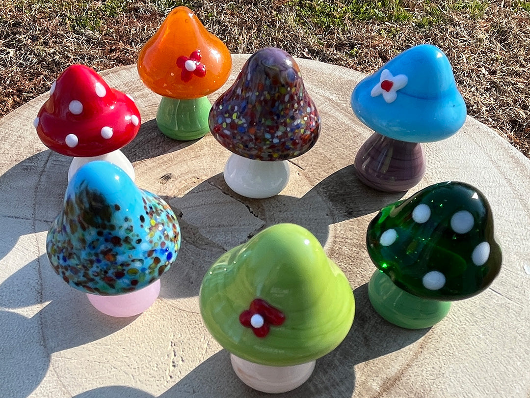 Mini Miniature Glass Mushroom Sitter Figurine Collectible
