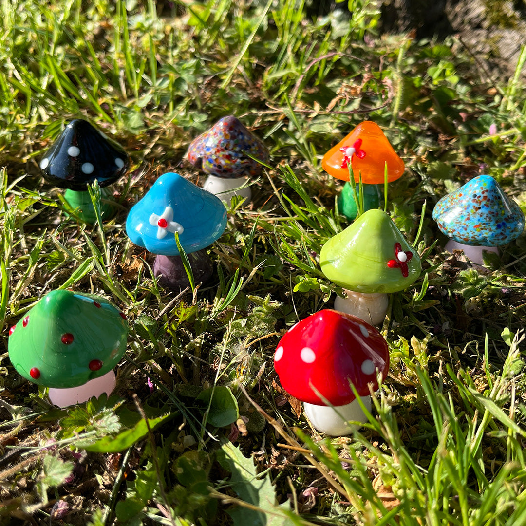 Mini Miniature Glass Mushroom Sitter Figurine Collectible