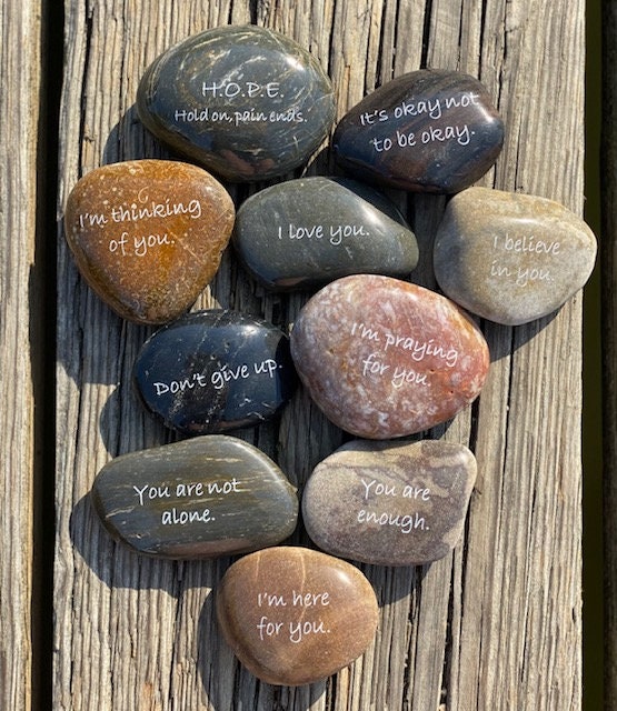 Etched Rocks Protection Engraved River Rocks - Support and Encouragement Stones Suicide Preven ...